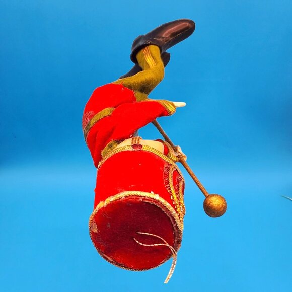 Vintage 1950s Elf Toy Soldier Ornament • Red Green Felt with Velvet Gold Trim • - Picture 7 of 10